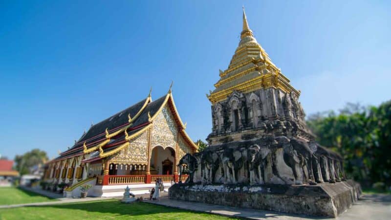 elephant stupa on the grounds of Wat Chiang Man Temple in Chiang Mai