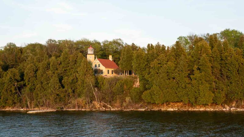View of Peninsula State park from the water - Things to do in Door County Wisconsin