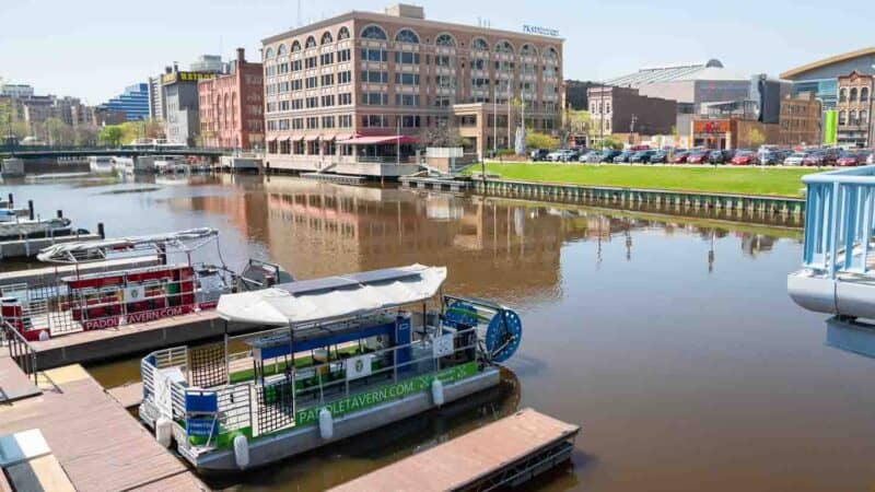 Pedal Tavern Boats in the Milwaukee river - things to do on a weekend in Milwaukee