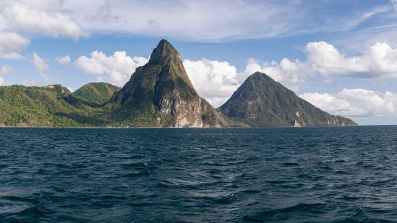 The Piton Mountains seen from the Caribbean Sea - St Lucia - Best Caribbean Islands