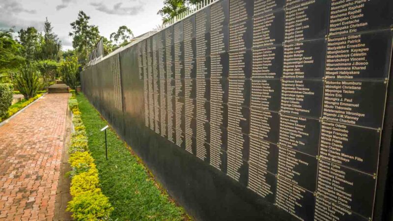 A black wall with names of the genocide victims at the Kigali Genocide Memorial Center - things to do in Rwanda