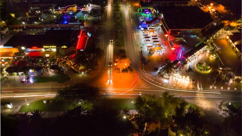 Aruba nightlife downtown lights from a drone
