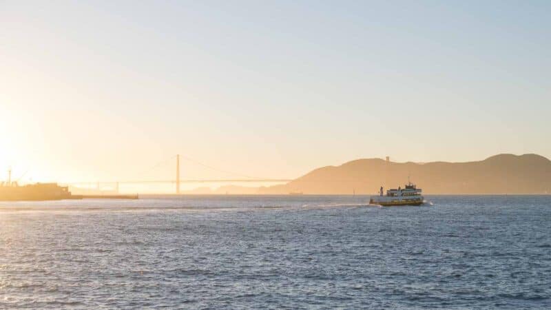 Sunset Boat Cruise San Francisco with Golden Gate Bridge in the background