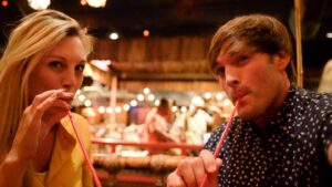 couple having tiki drinks at the Tonga Room in San Francisco during a weekend
