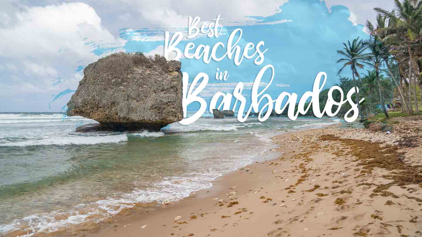 featured image for best beaches in Barbados - Rock formations at Bathsheba Beach with text over