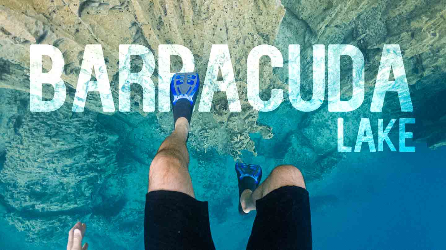 view of diving fins looking down into the clear water of Barracuda Lake on Coron Island - Featured Iamge