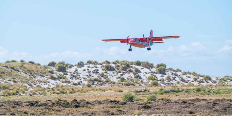 FIGAS Plane Lading at Sea Lion Island Falkland Islands