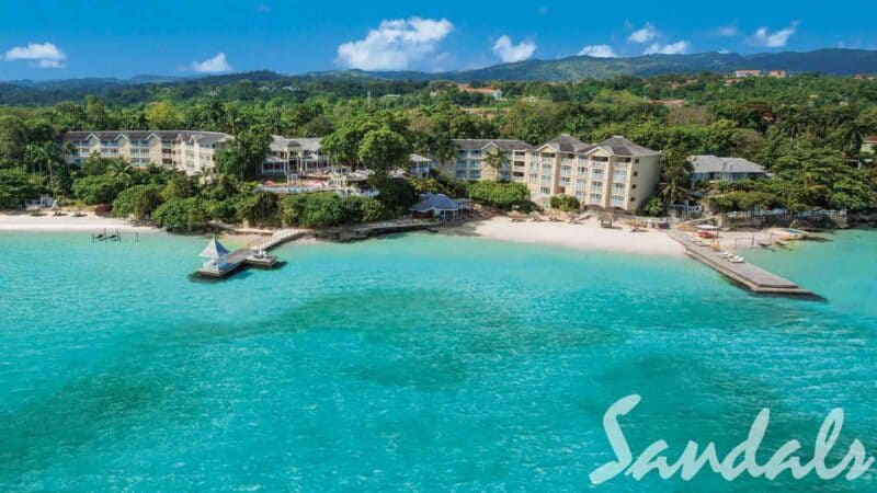 aerial photo of Sandals Royal Plantation Jamaica resort on the beach