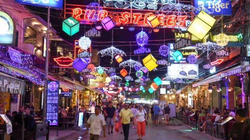 Pub Street Siem Reap Cambodia at night