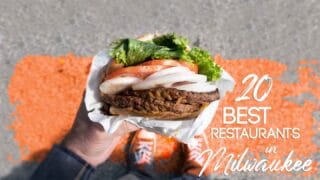 a Mans hand holding a burger with text 