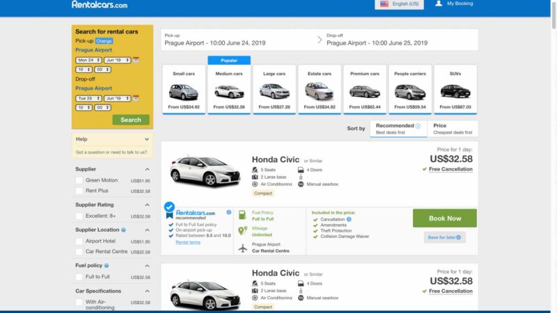 rental cars in Prague prices
