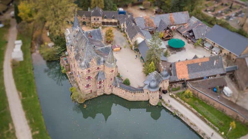 aerial photo of Burg Satzvey Castle in Germany - Castle Grounds and buildings