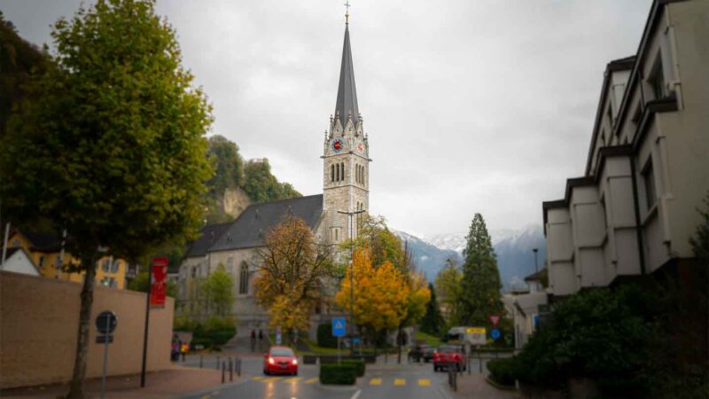 tall church in the center of Vaduz Liechtenstein - Things to see in Liechtenstein