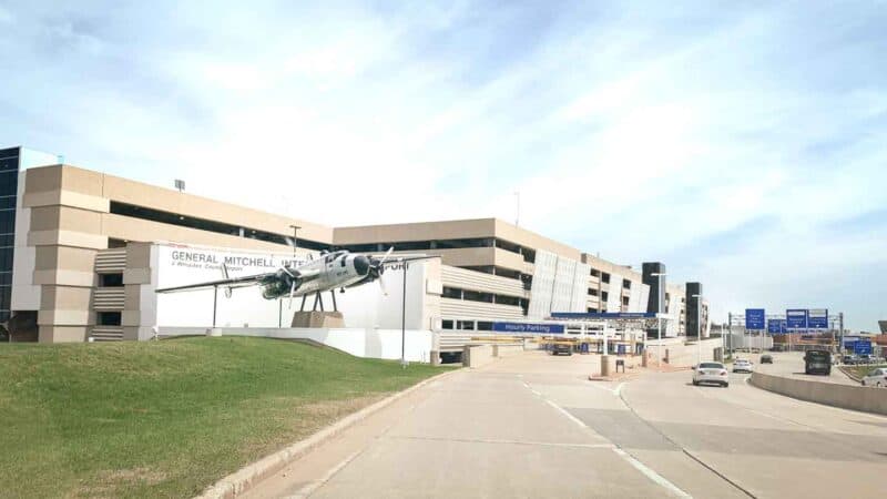 Entrance to the Milwaukee Airport Parking and Terminal buildings