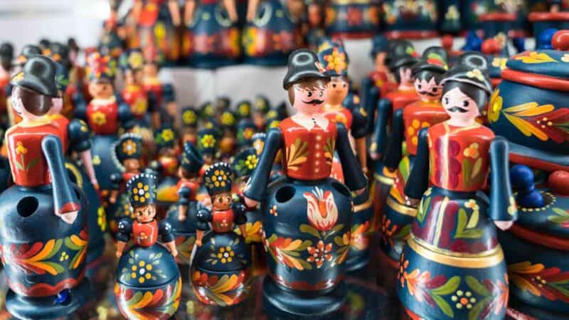 Painted Wooden Souvenir stall on the second floor of the Great Market Hall Budapest