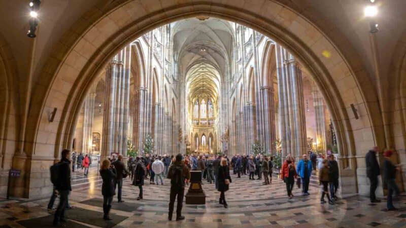 Inside the St. Vitus Cathedral at the Prague Castle - Impressive large Gothic Style Church in Prague