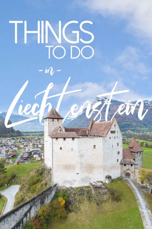 Drone photo of Gutenberg Castle - Things to do in Liechtenstein - Pinterest pin