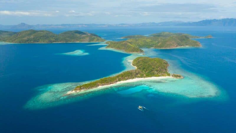 Drone photo of an expedition cruise El Nido to Coron - Tao Cruises