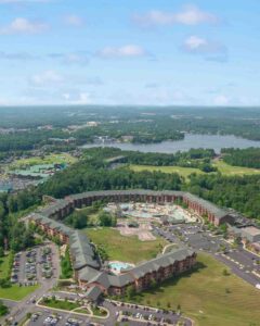 aerial view of the Wilderness Resort with waterparks in Wisconsin Dells - Best Waterpark Resorts in the Dells - Wisconsin Waterparks