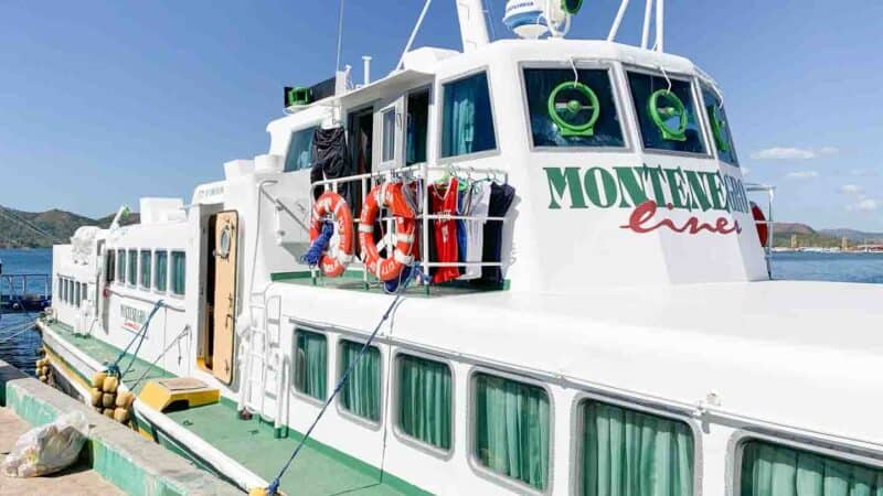 Outside of the El Nido to Coron ferry boat - white and green boat Montenegro Shipping Lines