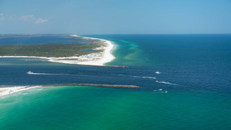 Aerial View of Shell Island and dolphin Boat Tours in Panama City Beach - Top Tourist Attractions PCB