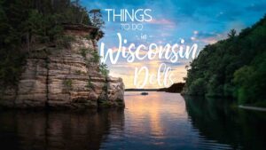 sunset with Dells rock formations - Featured Image for things to do in Wisconsin Dells