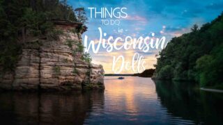 sunset with Dells rock formations - Featured Image for things to do in Wisconsin Dells