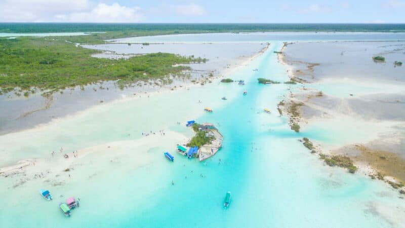 Drone photo of El Canal de los Piratas - Bacalar Mexico - Pirates Canal from above