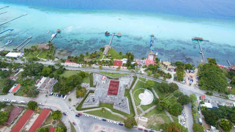 Aerial View of the San Felipe Fort in Bacalar Mexico