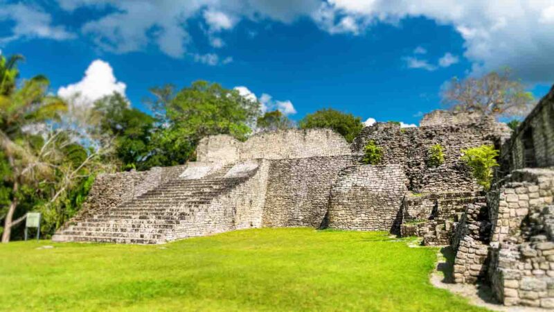 Stone Pyramid at the Mayan Ruins of Kohunlich near Laguna Bacalar Mexico