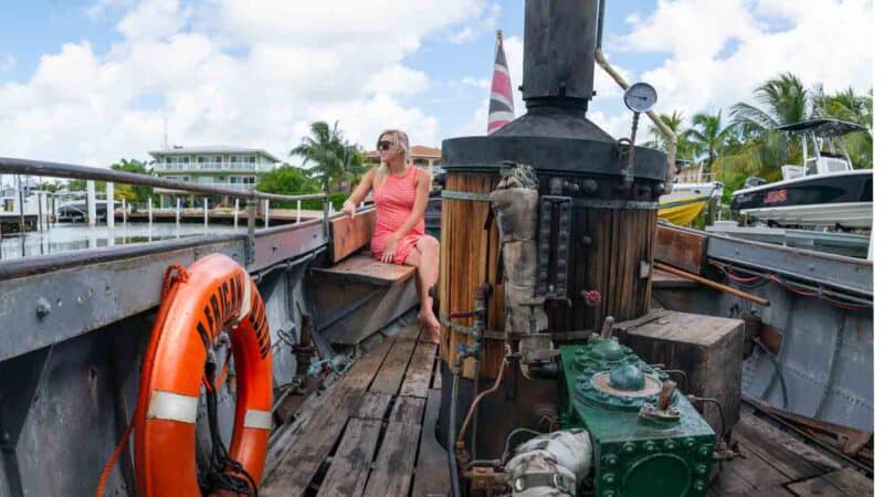 Woman riding in the African Queen Boat in Key Largo - Top Road Trip attractions