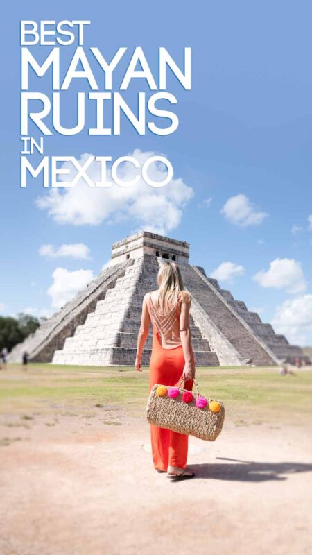 woman standing in front of Mayan Ruins in Mexico - Pinterest pin