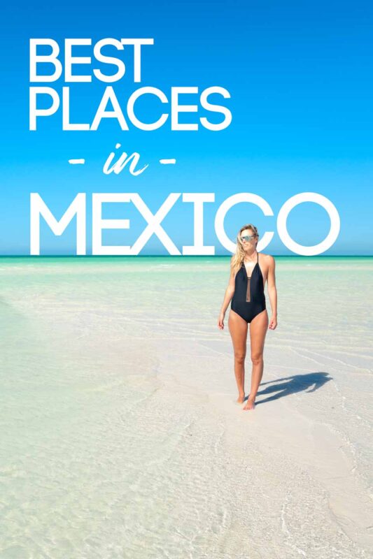Woman standing in one of the best places to visit in Mexico - Isla Holbox - Top tourist destinations in Mexico - Pin