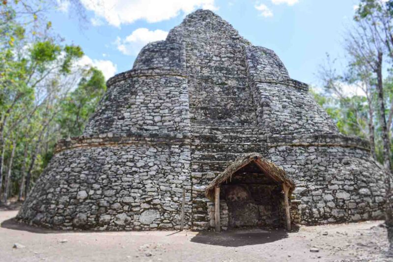 Three tiered stone Mayan Pyramid - Coba Ruins - Mayan Ruins Mexico