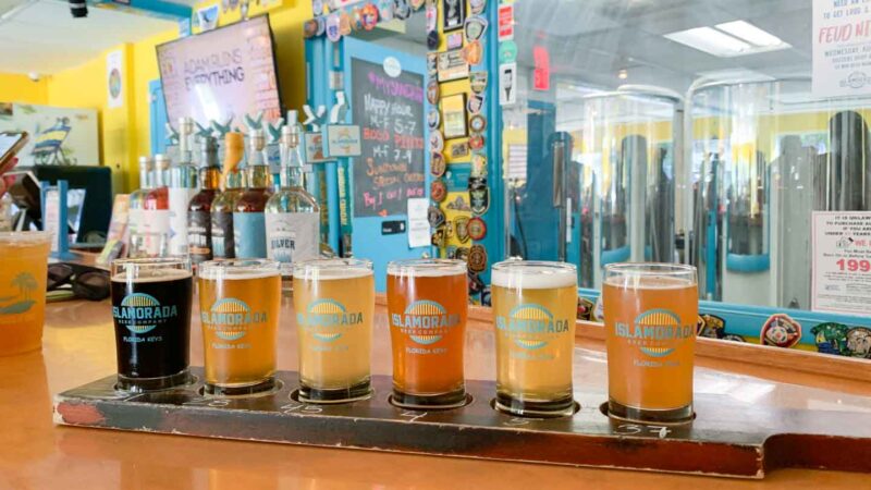 Flight of 6 beers at Islamorada beer company - things to do in the Florida Keys