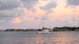 A catamaran seen from a sunset cruise from Key West - Top things to do while visiting Key West by car
