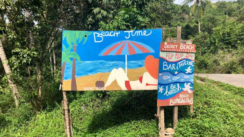 sign to Secret Beach in Koh Phangan Thailand