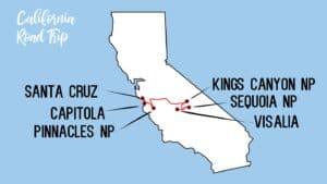 blue and white California road Trip Map