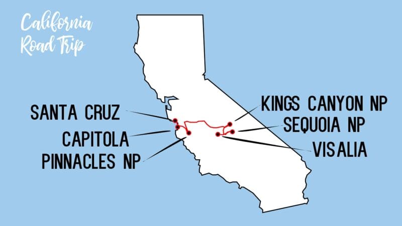 blue and white California road Trip Map