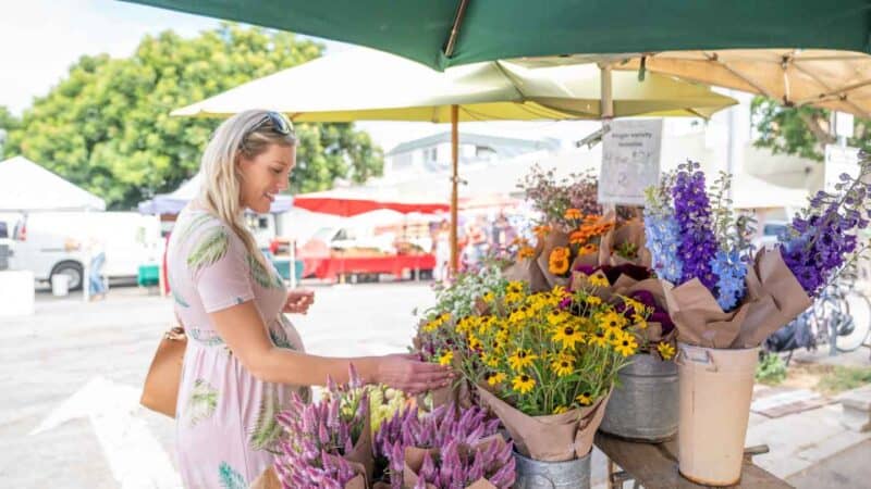 woman shopping at Santa Cruz Farmers Market - Things to do in Santa Cruz