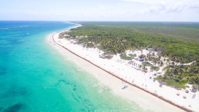 Aerial View of Playa Paraiso - Paradise Beach Tulum - top areas for visitors to stay