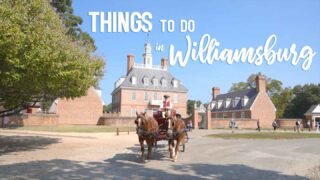 Cover image for Things to do in Williamsburg Virginia - Horse carriage in front of the red brick governors mansion in Colonial Williamsburg