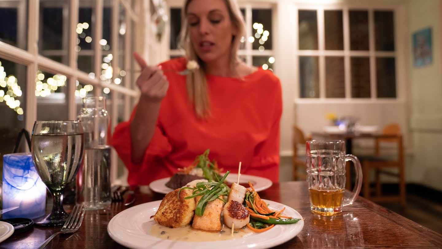 Woman dining at Opus 9 - Best Steak Restaurant in Williamsburg VA