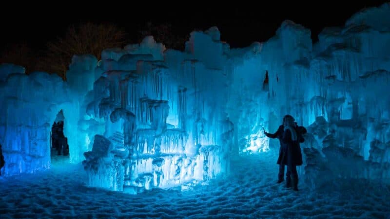 Ice Castle in Lake Geneva at night