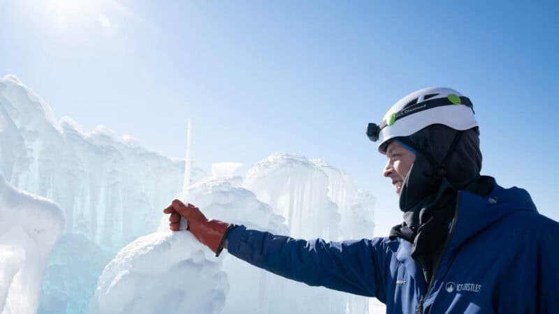 Man making the Lake Geneva Ice Castle