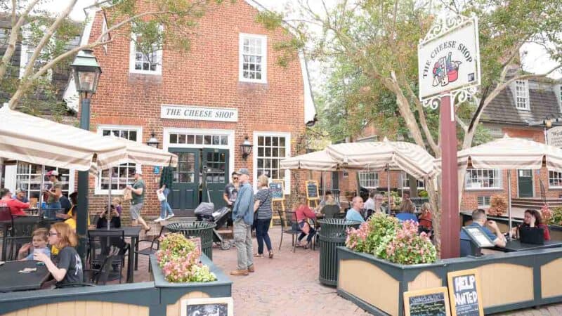 Extrior View of the Cheese Shop in Merchant's Square near Colonial Williamsburg - Must eat a places in Williamsburg Virginia