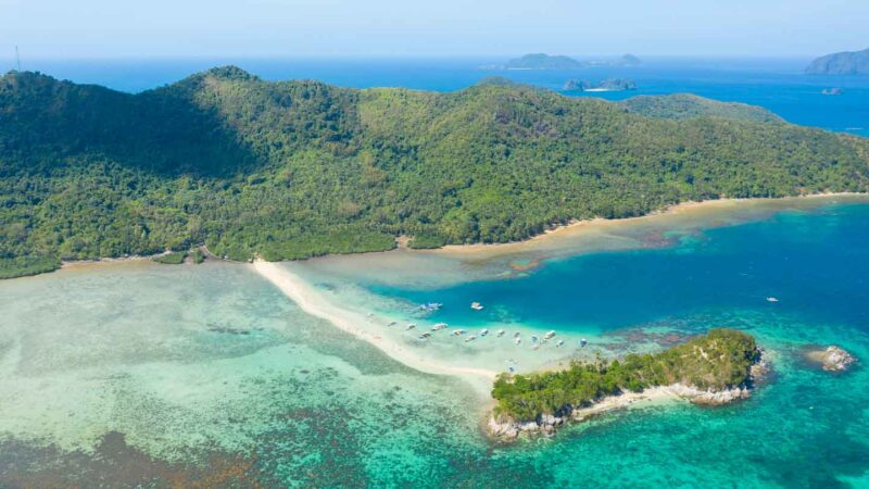 Aerial Drone View of the Hiking pathe on Snake Island El Nido