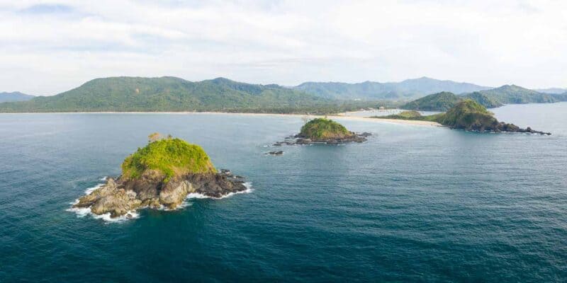 Aerial Panorama of the islands infront of Nacpan Beach El Nido