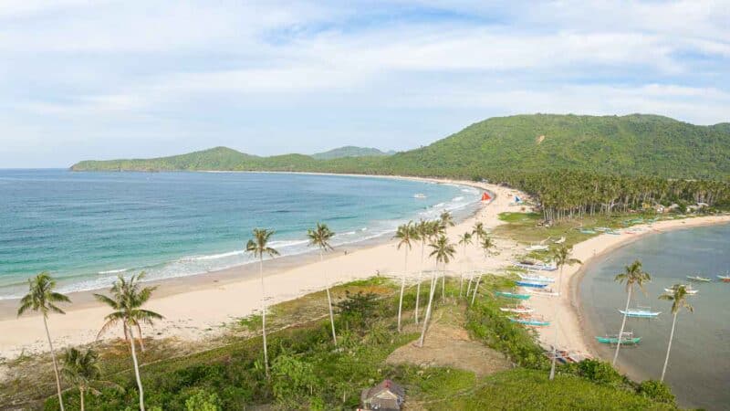 Aerial view of Nacpan and near by beaches located on the north end of El Nido