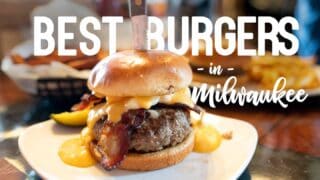 Large Hamburger with a knife inserted - Featured Iamge for best Burgers in Milwaukee